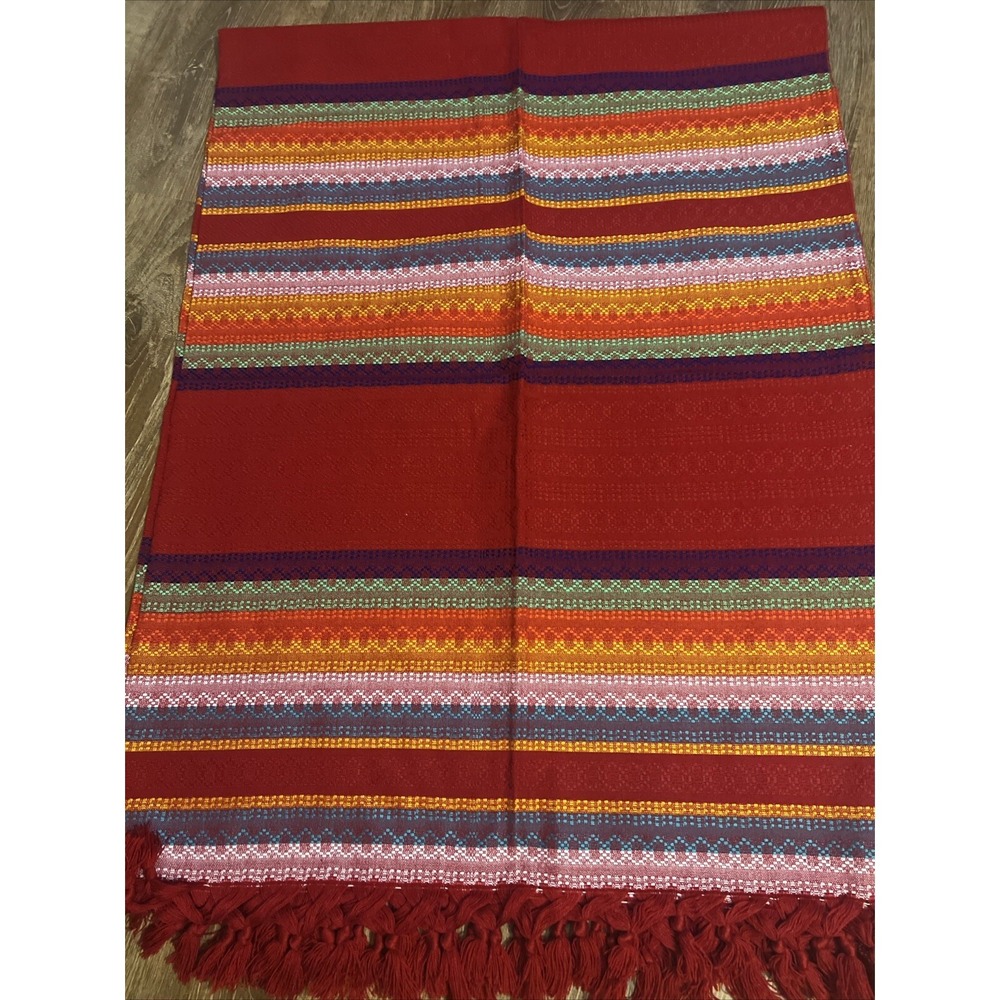 Sarapes, Tablecloth‎ Hand Woven Red Multicolor 77"X58"